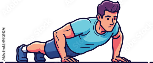 Young man doing pushups on floor, home workout, strength training, bodyweight fitness, determination, healthy lifestyle, exercise routine, gym practice