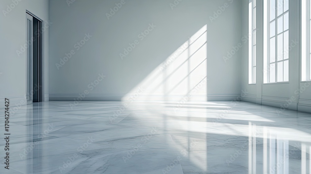 Fototapeta premium Empty room with marble floor and sunlight