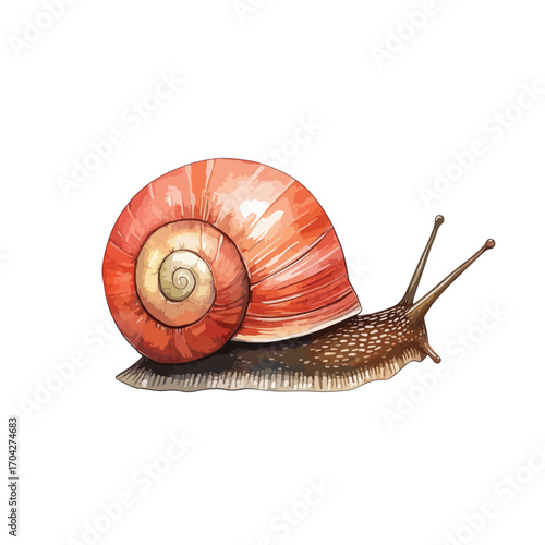 Vivid Red Snail Shell with Brown Spotted Body