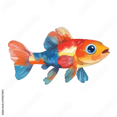 Vividly Colored Goldfish with Detailed Fins and Striking Eye Side Profile