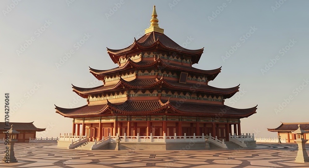 Naklejka premium Majestic Chinese Pagoda Architectural Structure.
