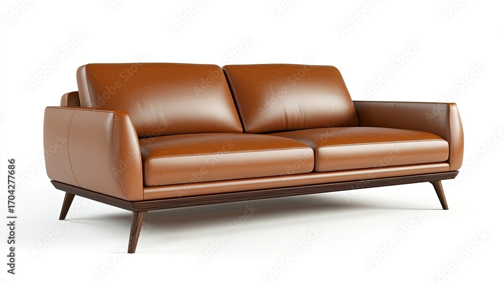 Fototapeta premium Modern two seater leather sofa on white background