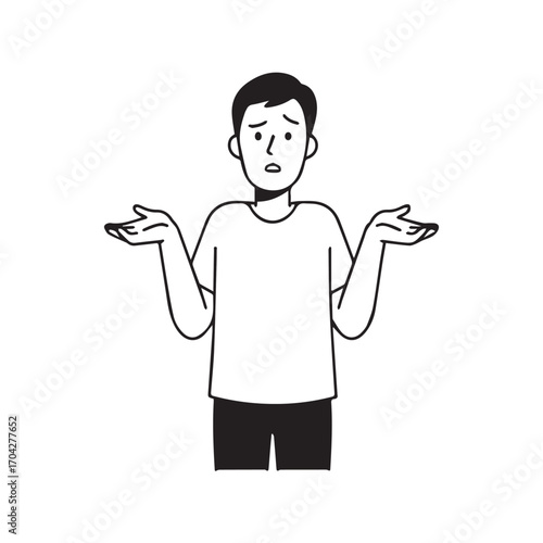 Confused Man Shrugging Shoulders with Open Palms vector illustration