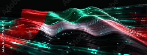 Digitally Animated Flag of United Arab Emirates Waves in Vibrant Colors and Light Effects