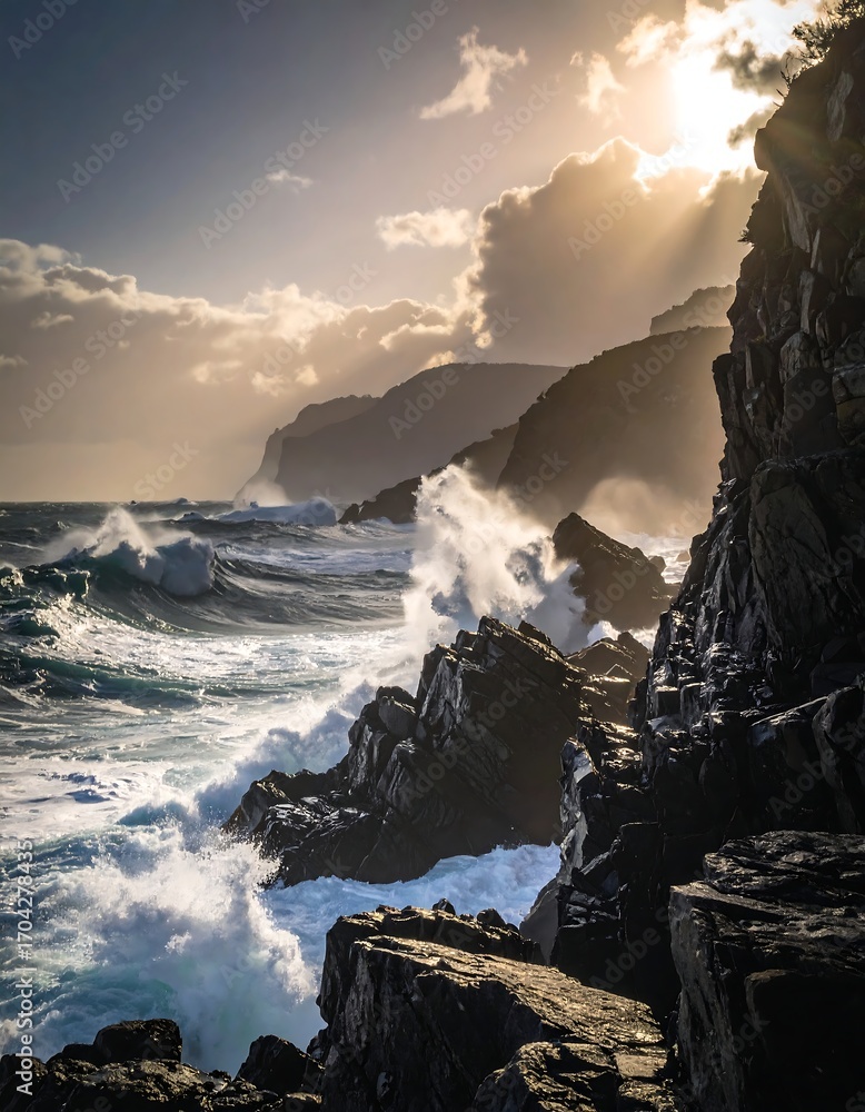 Fototapeta premium Dramatic coastal sunset (1)