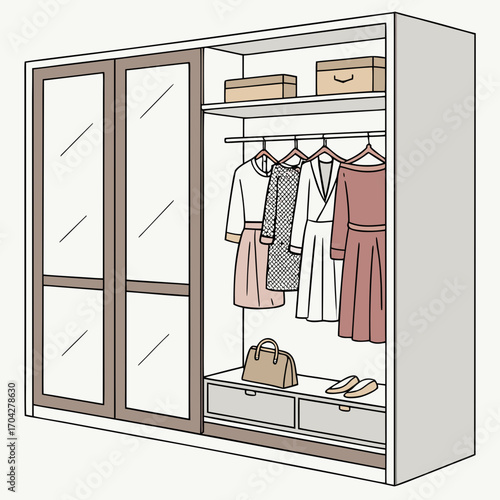 wardrobe with clothes
