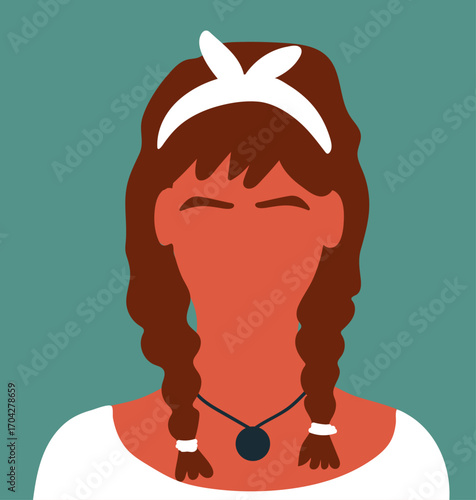 Young female character, user profile. Hand darwn vector illustration.
