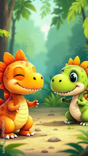 Cute dinosaurs outdoors