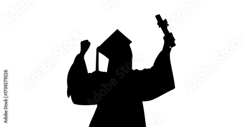 Bilde på lerret A powerful silhouette of a graduate in academic regalia, arms raised in triumph, holding a diploma