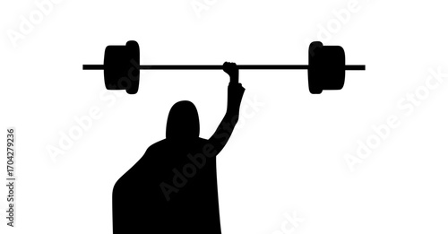 A powerful black silhouette of a weightlifter in action, showcasing strength and exertion.