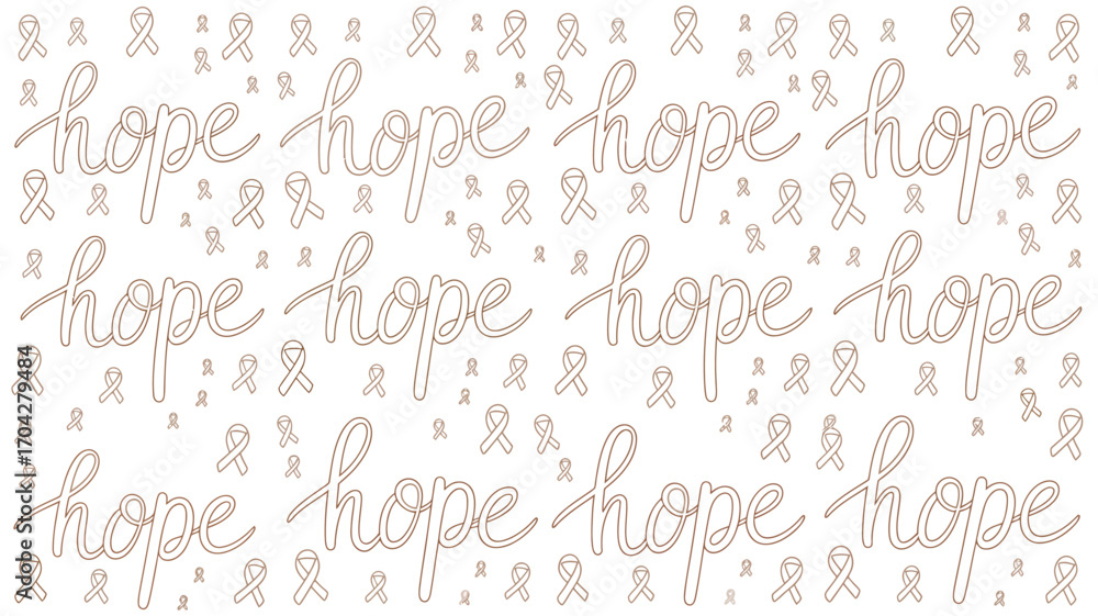 Obraz premium A repeating pattern of hope calligraphy and awareness ribbons on a white background design element