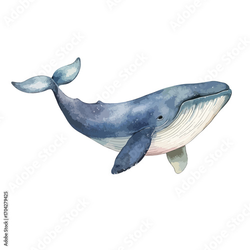 Watercolor depiction of a majestic blue whale swimming gracefully