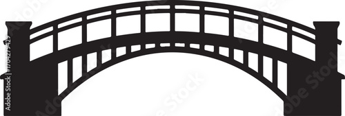 Silhouette of an Arched Footbridge with Railings and Support Pillars Against a Transparent Backdrop