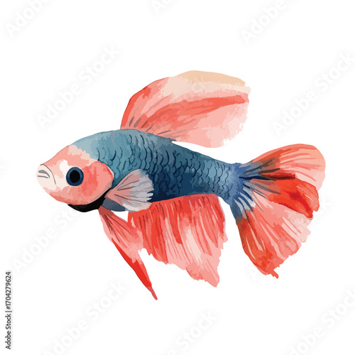Watercolor depiction of a vibrant Betta fish with flowing fins