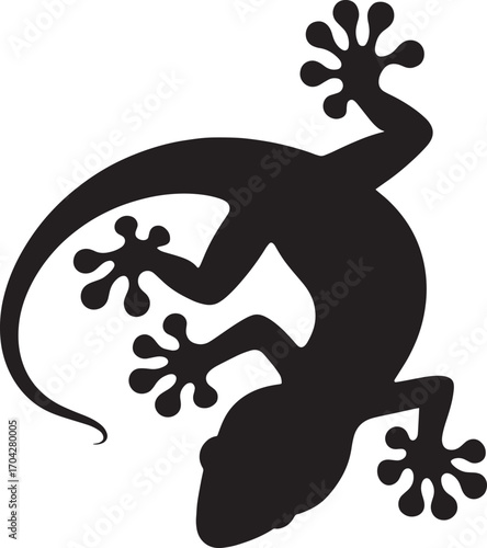 Black silhouette of a gecko reptile with adhesive toe pads on a