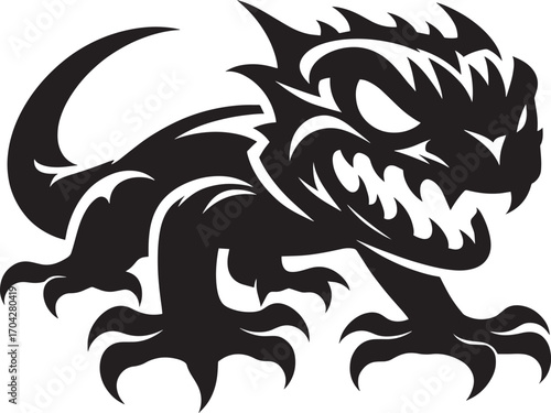 Fierce tribal style gecko silhouette with spikes and sharp teeth fierce reptile