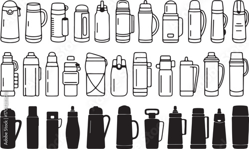 Thermos Collection Silhouette Vector Illustration for Outdoor and Beverage Projects