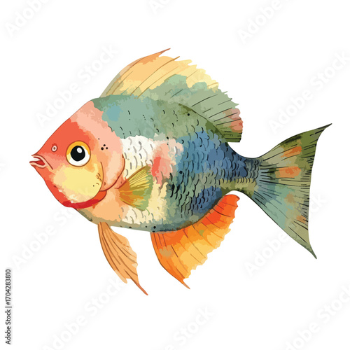 Watercolor Fish with Detailed Scales and Vibrant Color Palette