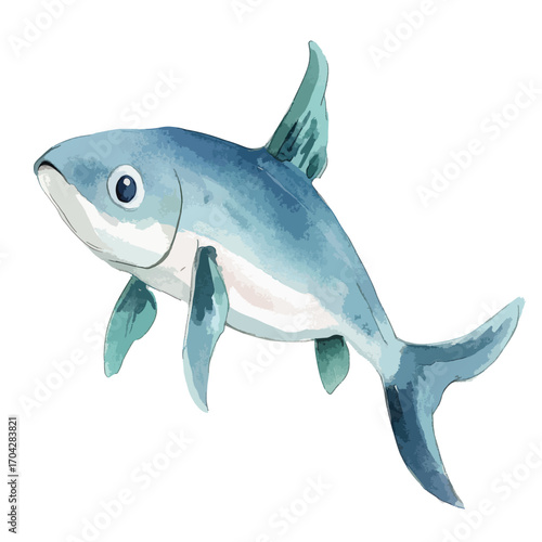 Watercolor Fish with Detailed Fins and Unique Blue Tones