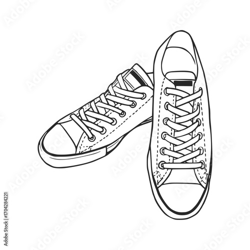 Sneakers, Sport shoes. Hand drawn style. Outline doodle isolated on white background. Vector illustration