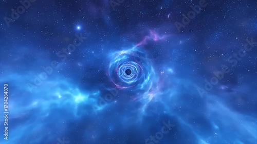 4K Seamless Looping Animation of a Hypnotic Cosmic Wormhole Vortex within a Vibrant Nebula Starfield Background