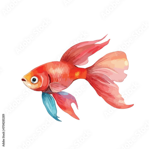Watercolor Goldfish with Flowing Fins and Unique Color Palette