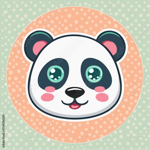 Sweet kawaii panda bear face with sparkling eyes, a cheerful and charming animal character illustration