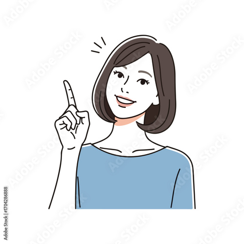 Woman Pointing Finger Up with Exclamation Marks idea