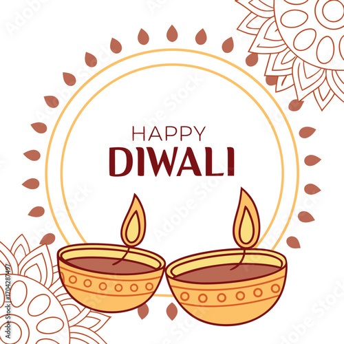 Happy Diwali celebration with traditional oil lamps and festive decorations for joy
