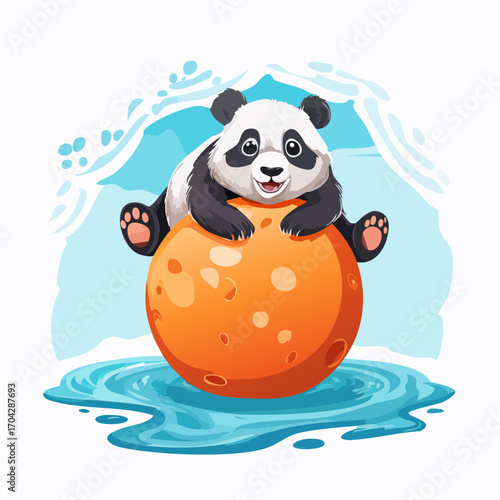 Adorable Panda Playing on a Giant Orange Ball
