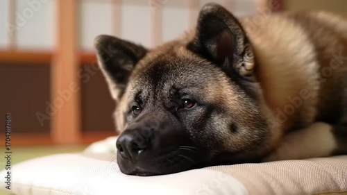 Calm dog resting on pillow