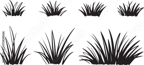 Grass Clump Silhouette Set Lawn Garden Field Meadow Nature Plant Weed Isolated Vector Element