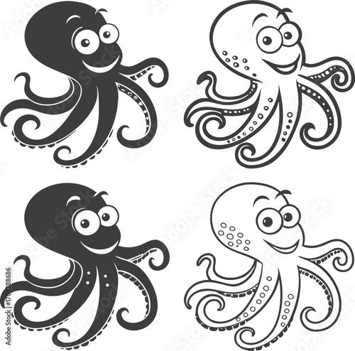 Sea Octopus Vector illustration Silhouette