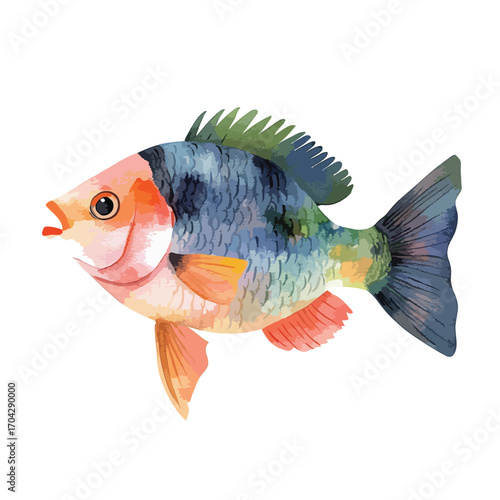 Watercolor Illustration of a Colorful Fish with Spiky Dorsal Fin