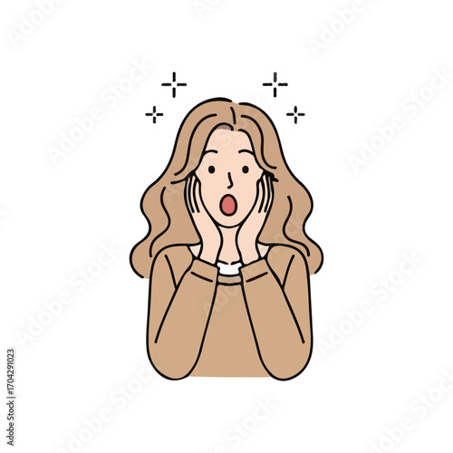 Woman with Wide Eyes and Hands on Cheeks in Surprise surprised shocked