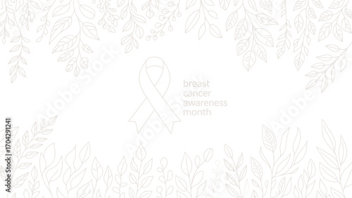 Breast cancer awareness month with a ribbon and floral elements in a delicate white design style