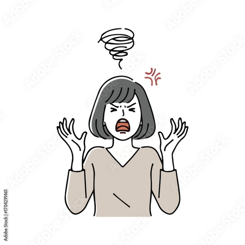 Woman yelling with hands up in exasperation and frustration Keywords: anger, frustration