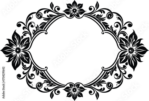 Vintage floral frame. Vintage bridal wedding line art frame on the white isolated background.