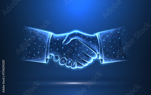 Abstract handshake on blue vector illustration or background