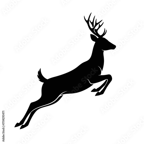 Majestic black silhouette of a jumping deer in dynamic pose capturing wildlife motion silhouette
