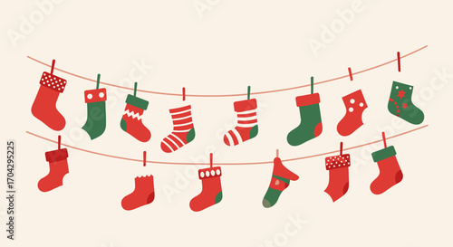 christmas socks hanging on a rope