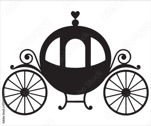 Silhouette of fairy tale carriage with decorative wheels symbol of fantasy princess romance wedding vintage transport magic storybook royal tradition celebration illustration
