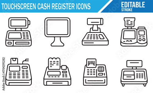 Point of sale register icons for digital transaction, business, and commerce designs