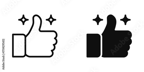 Thumbs Up Silhouette Icon with Sparkles - Like and Approval Symbol