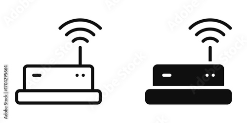 WIFI Router Silhouette and Outline Icon. Wireless Network Device Vector