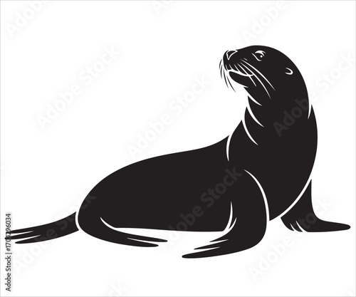 Silhouette of seal sea animal sitting on land symbol of marine wildlife ocean aquatic creature nature biology habitat ecosystem zoology cartoon vector illustration design