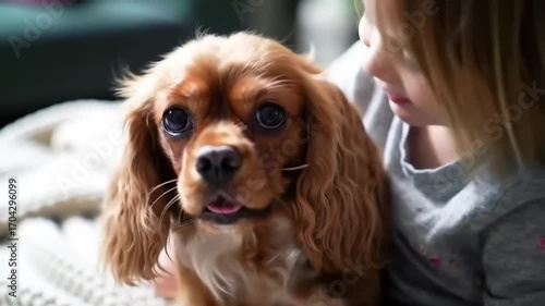 Child and dog indoors