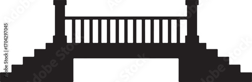 Silhouette of a Pedestrian Overpass Bridge with Railings and Steps on a Transparent Backdrop