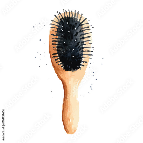 Watercolor Illustration of an OvalShaped Hairbrush