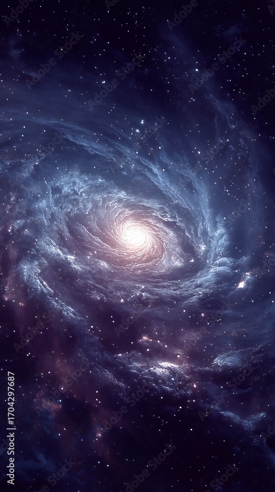Fototapeta premium A mesmerizing spiral galaxy shines brightly in the vast expanse of space, its swirling arms adorned with countless stars and cosmic dust clouds